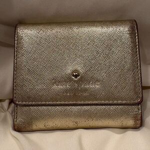 Kate Spade New York Gold Leather Small Bifold Wallet with Coin Purse ♠️